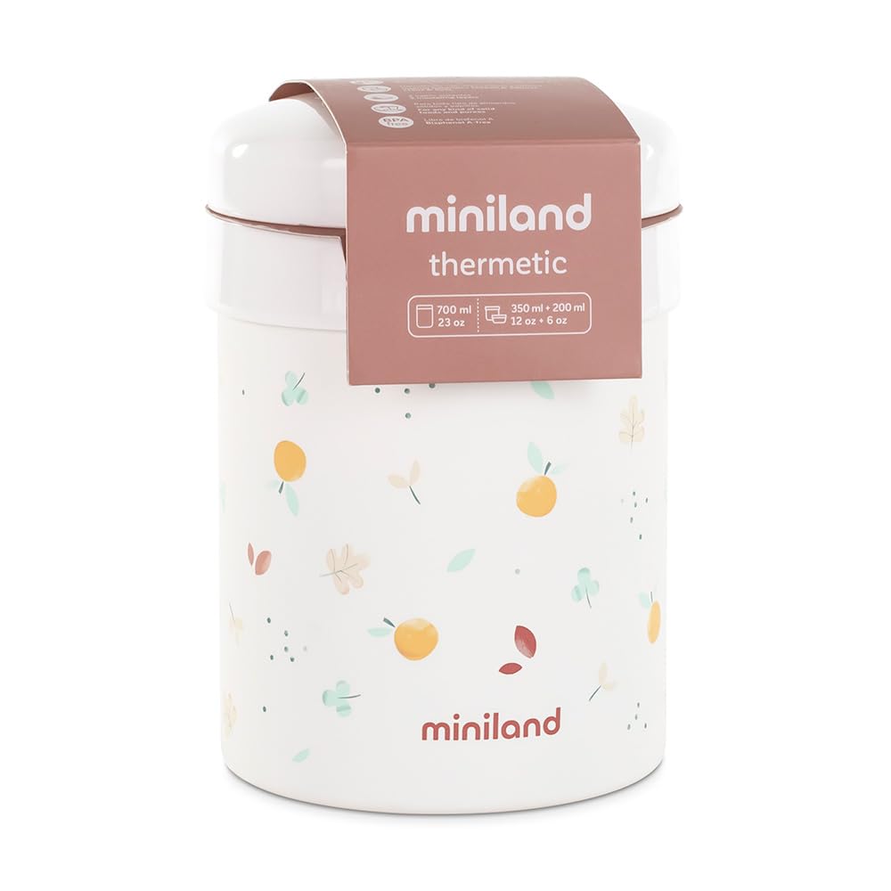Miniland Thermetic Valencia 700ml. Thermos pour aliments solides, avec une double couche d'acier et des intérieurs hermétiques | Grand conteneur en acier inoxydable, isolation à double paroi, fermeture hermétique, comprend 2 récipients en plastique