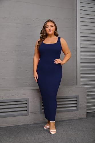Image of YeGine Women Plus Size Sleeveless Bodycon Maxi Dresses Sexy Slim Tank Dresses