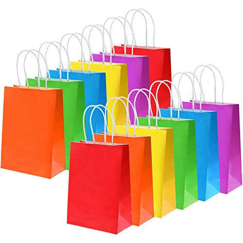 Bolsas de Regalo de Papel Kraft con Asas   6 Colores (21x15x8 cm) para Fiestas, Cumpleaños, Bodas, Dulces, Detalles y Celebración   Lote de 12 Unidades Bolsas para Obsequios Papel