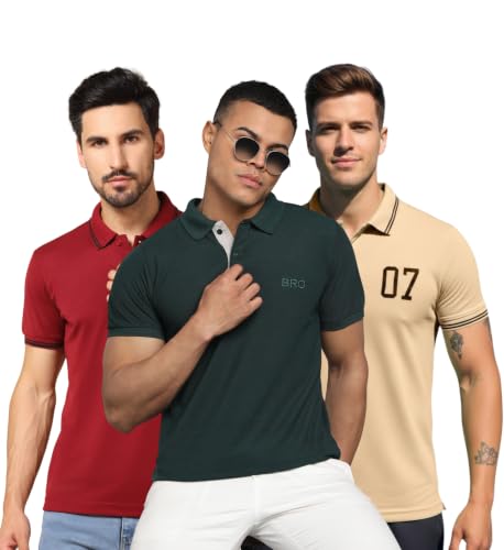 Image of INKKR Men's Solid Polo Neck Half Sleeve Stylish T-Shirt Combo