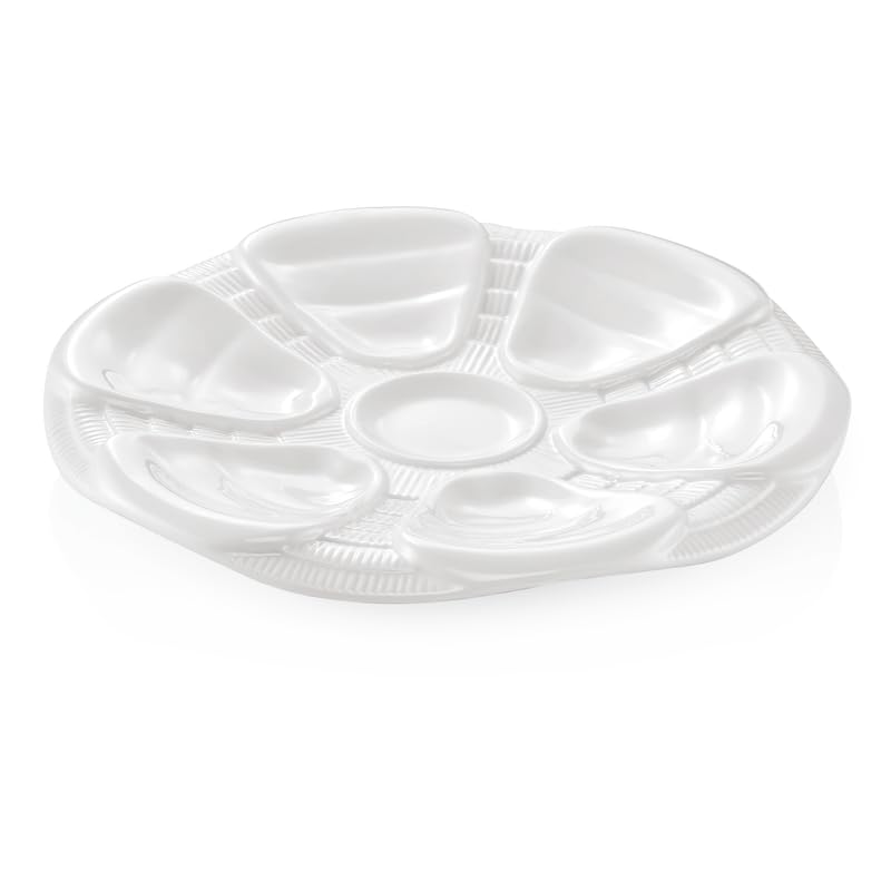 Lot de 12 assiettes à huîtres pour 6 huîtres, Ø 25 cm, porcelaine