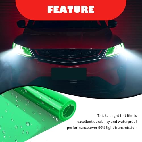 Image of WALLMATE Headlight Taillight Film Self Adhesive Smoke Film Fog Light Film Vinyl Tint Wrap Film Car&Bike Protection Film Sheet Sticker (Green Smoke, 12x50 Inch)