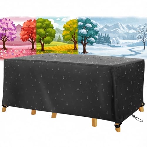 Fundas Impermeables para Muebles de Jardin 210x160x45cm/LxWxH Funda para Mesa y Sillas Exterior Jardin Múltiples Tamaños Tela Oxford 420D Anti Viento Anti UV Funda Mesa Jardin Protectora, Negro
