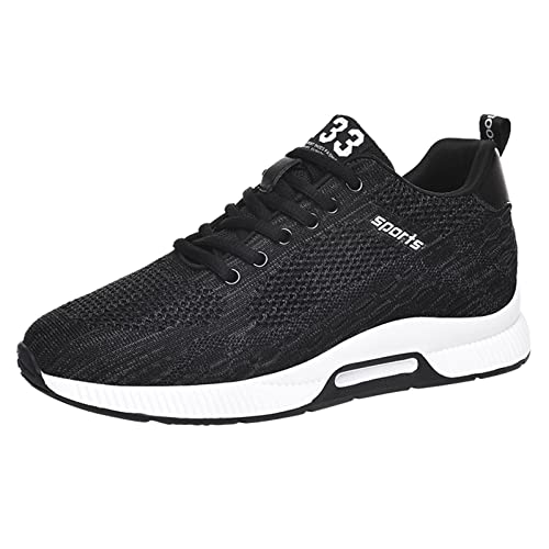 YUKTOPA Zapatos de ascensor para hombre Elevator zapatos de malla casual zapatillas ligeras transpirables con cordones ocultos talón para hombre 6 cm, negro (schwarz 2), 44 EU