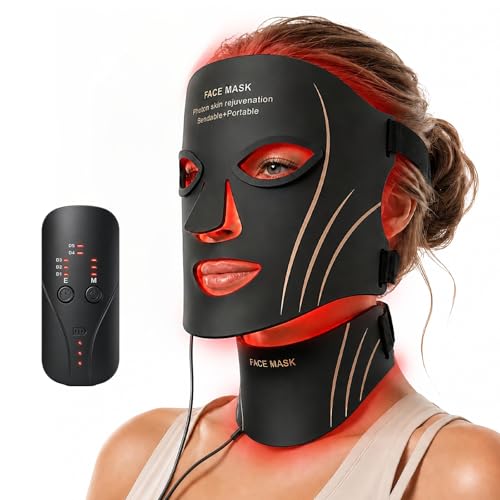 Image of Red Light Therapy Mask for Face & Neck Skin Care, 7-Color Infrared Facial Mask with 309 LED Chips, 5 Brightness, Rechargeable Controller for Anti-Aging, Skin Firming & Radiant Glow at Home (Black)