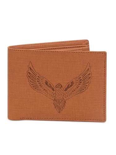 Image of SAMTROH Vegan Leather Wallet for Men | Vintage Printed | Premium Vegan Leather Craftsmanship | 3 Card Slots I 2 Cash Compartments & Secret Slots | 1 Coin Pocket. (Eagle, Tan)