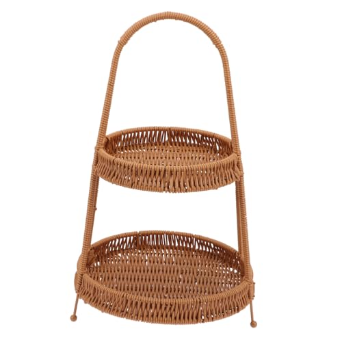 OKUMEYR Portable Cupcake Hand Basket Elegant Imitation Rattan Serving Tray for Snacks Fruits and Hot Pot Stylish Desktop Organizer for Restaurants and Home Decor
