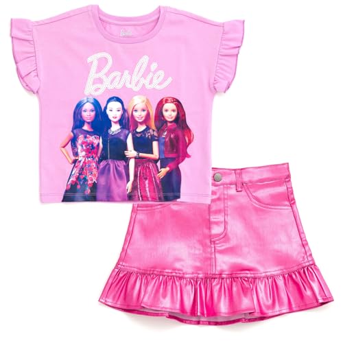 Barbie Toddler Girls T-Shirt and Metallic Skirt Pink 4T