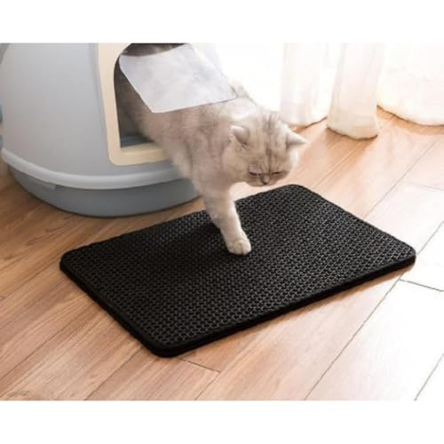 Ftyuiul超大型猫砂マット帯出防止猫砂跳ね防止マット二重ろ過漏れ制御砂マットペット猫用品 (ブラック,40*50cm)