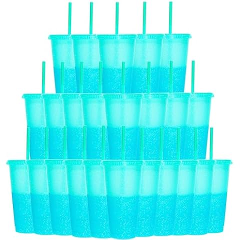Alohastarttg Color Changing Cups – 24 Pack 24oz Plastic Tumblers, Reusable Iced Coffee & Smoothie Cups with Lids and Straws for Parties and Travel (24oz, Light Green) Cover