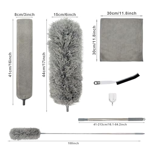 Image of Dusters for Cleaning, 4 in 1 Kit 100 inch Feather Duster with Extension Pole, Retractable Bendable Washable, Gap Dust Brush for Cleaning High Ceiling Fans