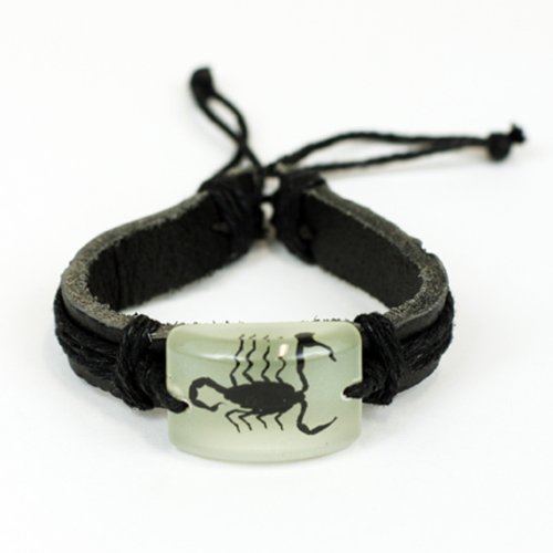 REALBUG Black Scorpion Bracelet, Glow in The Dark, Leather