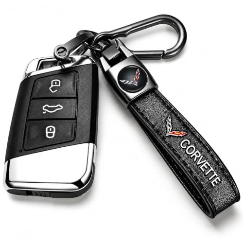 Image of Genuine Leather Key Chain For Corvette C4 C6 C5 C7 C8 Z06 Keychain KeyRing For Men And Woman Accessories Black