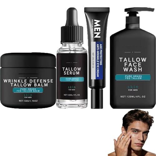 Kit de cuidado de la piel para hombres, kit de cuidado de la piel con grasa de vacuno, bálsamo antiarrugas de grasa bovina, cuidado de la piel para hombres, kit de cuidado facial para hombres (28.36)