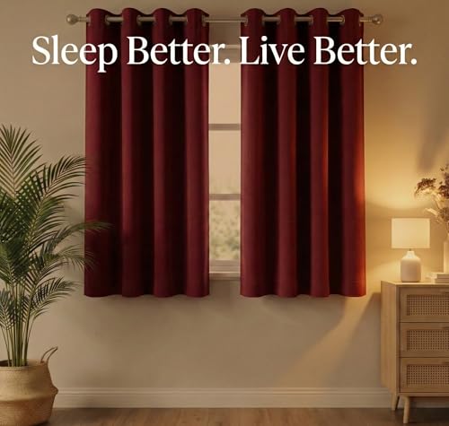 Image of VAS COLLECTIONS 100% Blackout Door Curtains, 5 Feet (121 x 152 cm) Set of 2, Plain, Thermal Insulated, Room Darkening Curtains for Living Room, Bedroom (Maroon)