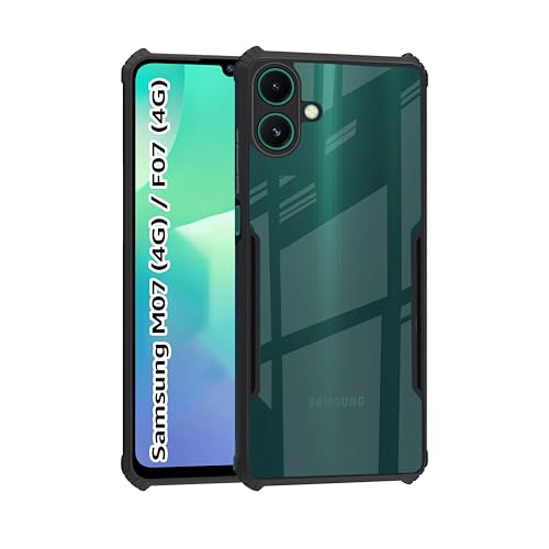 Image of CEDO Backcover for Samsung Galaxy M07 (4G) / M17e (5G) / F07 (4G) | Camera Protection Shockproof Bumper-Edge | Acrylic Crystal Clear 360 Degree Protection TPU | Transparent Eagle Back Case Cover (Black)