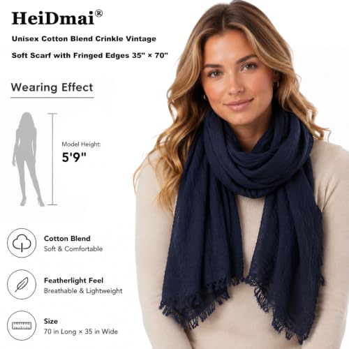 Image of Lightweight Cotton Blend Scarf for Women Men | Large,Breathable,Thin,Soft,Crinkle Scarf,Hijab Head Wrap,NeckScarf,Everyday,Travel Scarf,Summer Dress Scarves Holiday Gift