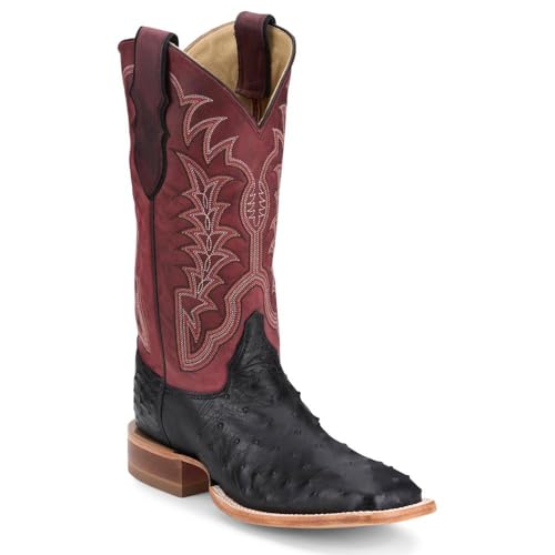 Justin Boot Company Men`s Chisolm Black Full Quill Ostrich 13in Salsa Red Cowhide Top