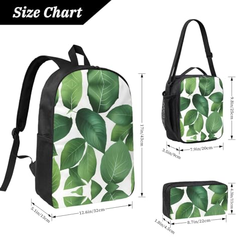 Backpack Set with Lunch Bag & Pencil Case Herb Plant Leaf Print Oxford Fabric Portable Useful Bag Set4