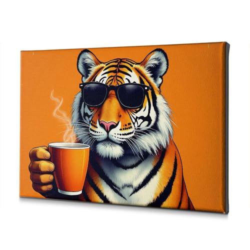 Toile tigre café et lunettes de soleil au visuel insolite 30x40