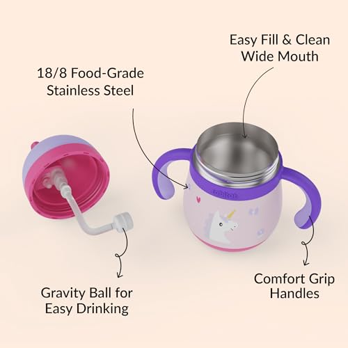 Image of rabitat Gravity EasyFlow Personalized Stainless Steel Sippy Cup 390 ml | 2 Years Brand Warranty | Leak Proof | BPA Free Soft Silicone Straw | Sippy Cup for Kids with Weighted Straw, Uni Pop
