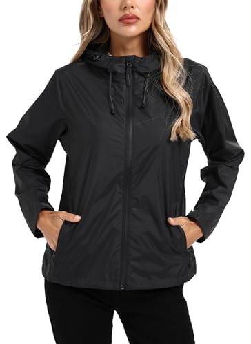 Image of Women's Rain Jacket Lightweight Waterproof Raincoat | Hooded Windproof Rain Coats Adjustable Windbreaker Rainy Snow Day