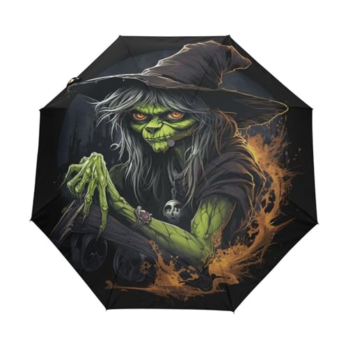 KAAVIYO Cool Cartoon Witch Umbrella Windproof Automatic Foldable Umbrells Auto Open Close for Men Women Kids