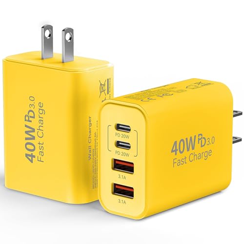 Image of USB C Wall Fast Charger Block, 40W 4-Port Type C Chargers Fast Charging Blocks PD Power Charger Adapter+QC 3.0 USB Multiport Charger Brick for Phone 17 /16 /15 /14 /13 /12 Pro Max, i-Pad, Galaxy S25-2Pack