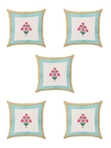 Image of BLOCKS OF INDIA Hand Block Printed Cotton,300 TC Cushion Cover (16 X 16 Inches) (Cushion 4), Multicolor