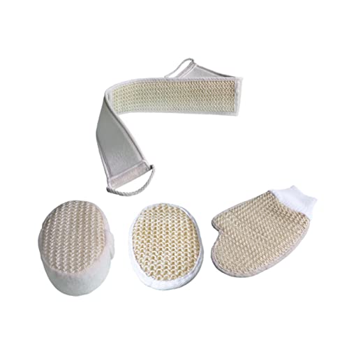 PartyKindom 1 Set Bath Towel Set Bath Sponge Rub Back Belt Rub Pull Back Strip Comfortable Sponge Glove Scrubber Strap for Shower Scrubbing Glove Beige Sisal