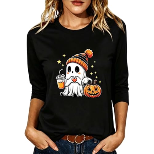 Halloween Costume 3/4 Sleeve Tops for Women Cute Ghost Graphic Crewneck T Shirt Fall Casual Tees Spooky Season Top - image 1