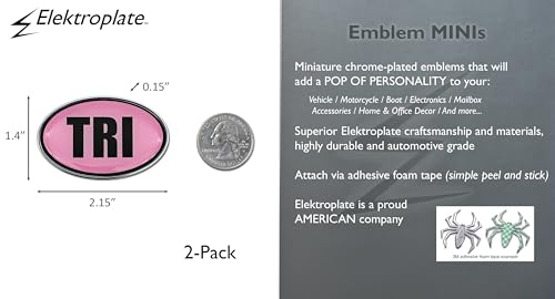 Image of Elektroplate 2 Mini Triathlon Pink OEM Chrome Emblems for Motorcycles, Watercrafts, and Decorations | Universal Fit at 2.15 inch x 1.4 inch | Weatherproof | 2-Pack