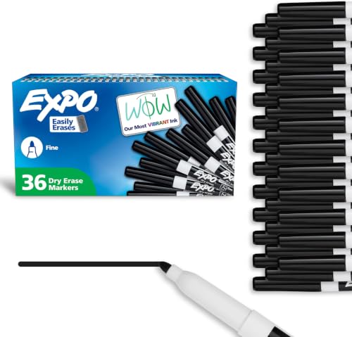 Image of EXPO Dry Erase Markers, Low Odor Ink, Black, Fine Tip, Easily Erases, Ideal for Classroom, Home, Office, Back to School, Teacher Supplies 36 Count (Pack of 6)