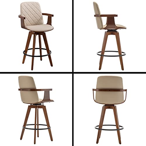 Wupoto Bar Stools Set Of 1, Upholstered Faux Leather Counter Height Bar Stools, Swivel Barstools With Wooden Arms And Legs, 25.6-Inch Seat Height(Beige, Pack Of 1) #TOP5
