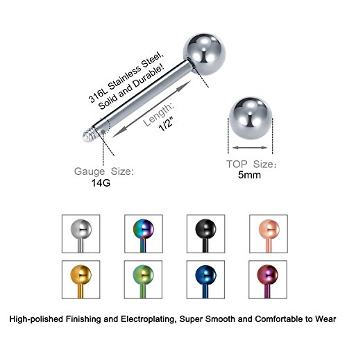 JFORYOU Nipplerings 14G Surgical Steel Nipple Piercing 12mm 14mm 16mm 18mm Straight Barbells Tongue Rings Piercing Jewelry2