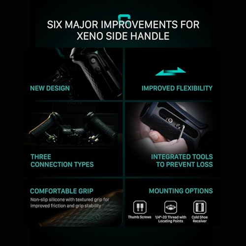 Image of Tilta Xeno Side Handle for Filmmakers & Cameras - Titanium Gray | Secure Connection & Helps Prevent Rotation | Adjustable Height | Textured Silicone Grip | Convenient Assembly (Dual 1 /4″-20)