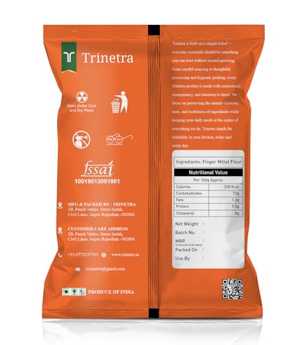 Image of Trinetra Ragi Atta (Finger Millet Flour) | Calcium & Fibre-Rich Millet Flour | 2.5 kg (5 x 500g)