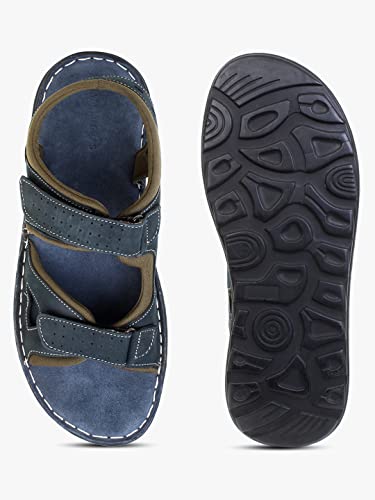 Image of MARDI GRAS Dayton (6477 Blue) | Men's Genuine Leather Floater Double Strap Sandal With Cushioned Footbed