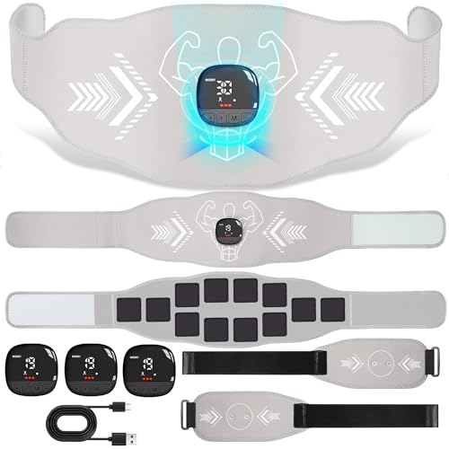 CCHLJH AB Fitness Estimulador Abdomen/Brazo/Piernas Bandas Fitness para Hombres y Mujeres, Modelo SM9065 Hay 10 modos y 30 niveles de intensidad Gris, Gris, XX-Large