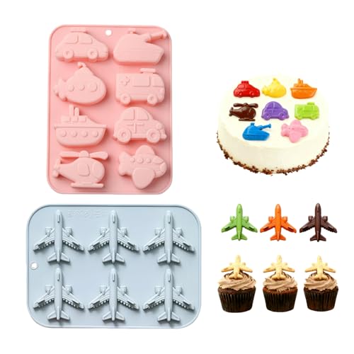 XIMEO Airplane & Tank Silicone Candy Molds 2 Pack – Fun Vehicle-Shaped Molds for Chocolate, Gummy, Ice, and Baking Treats for All Ages