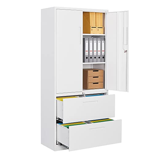 Afaif Metal File Cabinets, Lateral Filing Cabinet With 2 Drawers,70" H File Cabinet For Home Office, Office Storage Cabinet With Adjustable Storage Shelves For Letter/Legal/A4 Size Files,White #TOP6