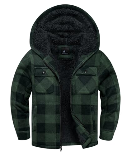 V VALANCH Boys Flannel Jacket Hooded Fleece Lined Zip-up Hoodies Plaid Coat for Kids