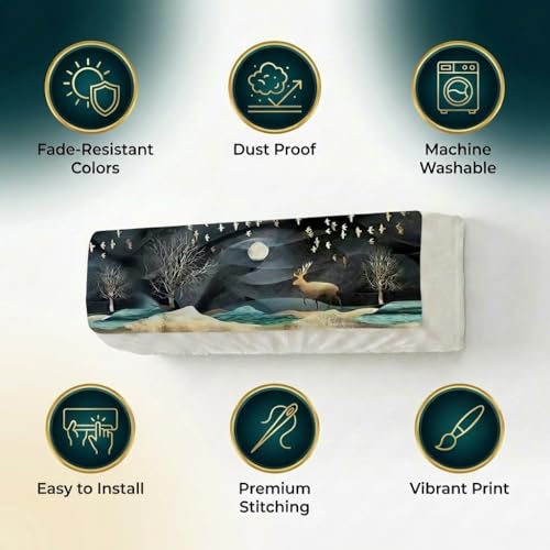 Image of Split AC Cover 1 ton, 1.5 ton to 2 Ton |Designer Digital Print Indoor AC Dust Cover | Stretchable Lycra Fabric | 38x12x9 Inch | Washable Polyester AC Indoor Unit Cover | Dust Dirt Resistant