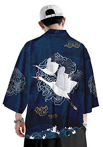 Image of DOVWOER Women's and Men Cardigan Jackets Japanese Kimono Casual Open Front Lightweight Coat