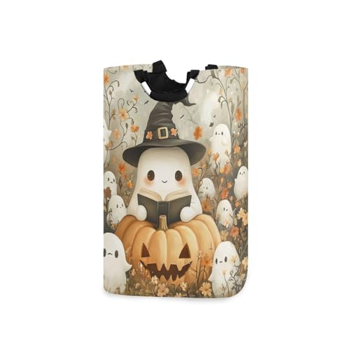 Jihqo Laundry Hamper Basket Halloween Pumpkin Ghost Collapsible Nursery Storage Bin Waterproof Clothing Baskets for Home Bedroom Bathroom Washing Room