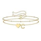 TINGN Gold Initial Bracelets for Women Girls, 14K Gold Plated Layered Heart Initial C Bracelet Dainty Heart Bracelets for Womens Girl Jewelry Personalised Birthday Gifts for Women Teenage Girls