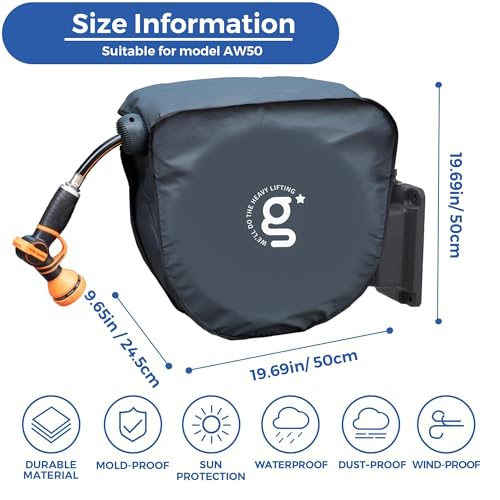 Image of Giraffe Tools AW50 Retractable Garden Hose Reel Cover UV Resistant, Anti-Fading and Waterproof Cover for Water Hose Reel