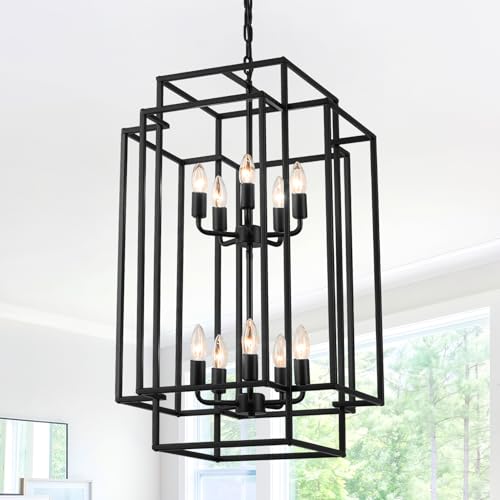 10-Light Black Chandelier, Modern Farmhouse Chandeliers for Dinin...