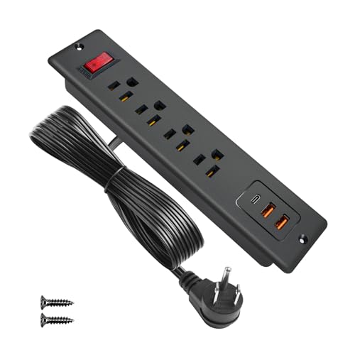 20W PD USB C Recessed Power Strip Desktop Power Socket 4 Outlets 3 USB (PD20W&QC18W) Mountable Flat Plug Charging Station for Countertop Cabinet Desk ETL Listed