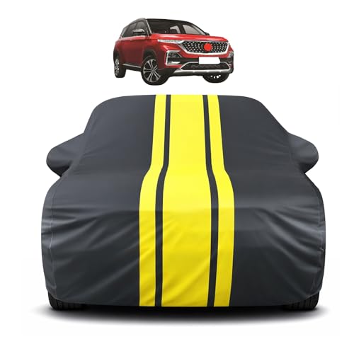 Image of Auto Hub Car Cover Compatible with MG Hector Plus with Mirror Pocket, Soft Cotton Lining, Hector Plus Car Cover Waterproof - Yellow-Black